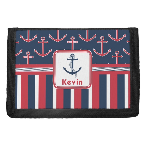 Custom Nautical Anchors & Stripes Trifold Wallet (Personalized)