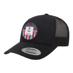 Nautical Anchors & Stripes Trucker Hat - Black (Personalized)