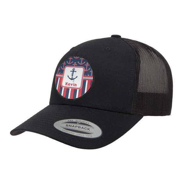 Custom Nautical Anchors & Stripes Trucker Hat - Black (Personalized)