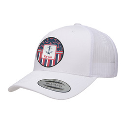 Nautical Anchors & Stripes Trucker Hat - White (Personalized)