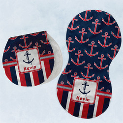 Nautical Anchors & Stripes Burp Pads - Velour - Set of 2 w/ Name or Text