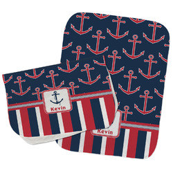 Nautical Anchors & Stripes Burp Cloths - Fleece - Set of 2 w/ Name or Text