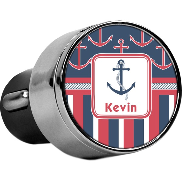 Custom Nautical Anchors & Stripes USB Car Charger (Personalized)