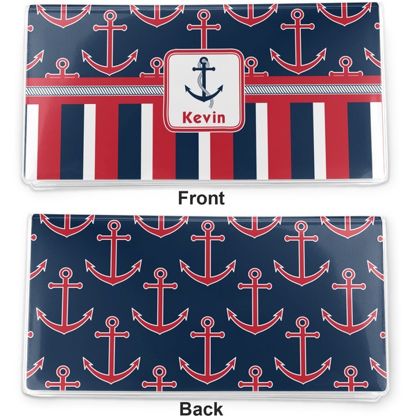 Nautical Anchors & Stripes Vinyl Check Book Cover - Front and Back