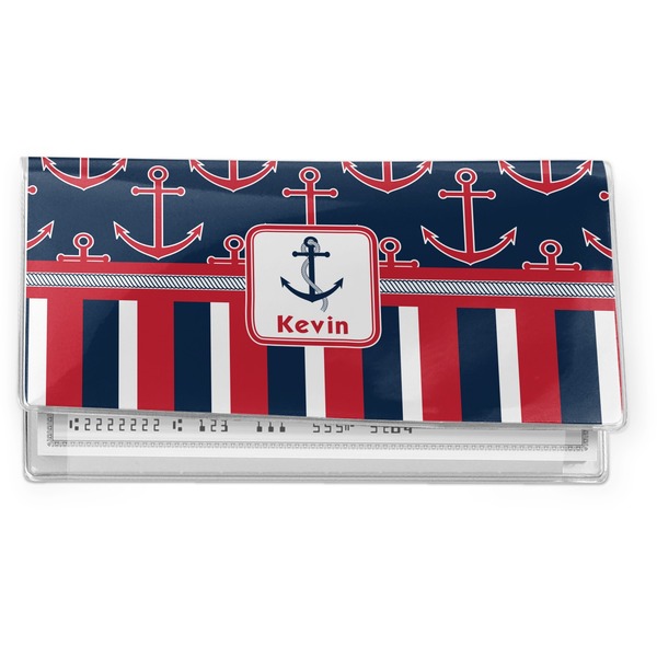 Custom Nautical Anchors & Stripes Vinyl Checkbook Cover (Personalized)