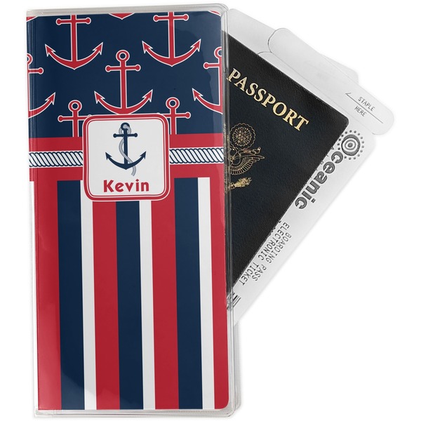 Custom Nautical Anchors & Stripes Travel Document Holder