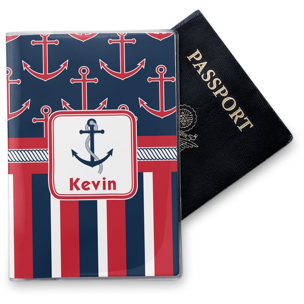 Custom Nautical Anchors & Stripes Vinyl Passport Holder (Personalized)