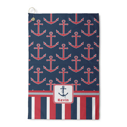 Nautical Anchors & Stripes Waffle Weave Golf Towel (Personalized)