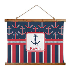 Nautical Anchors & Stripes Wall Hanging Tapestry - Wide (Personalized)