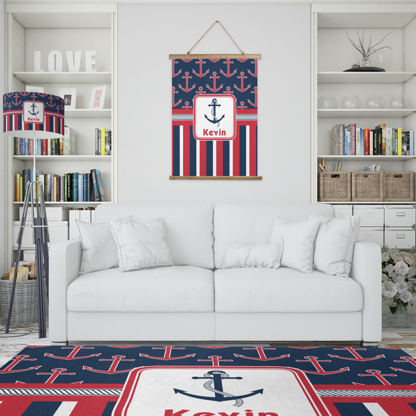 Nautical Anchors & Stripes Wall Hanging Tapestry - Portrait - IN CONTEXT