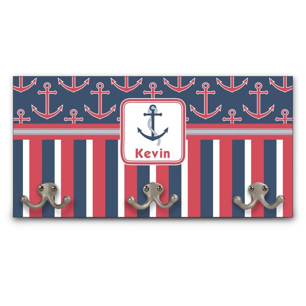 Custom Nautical Anchors & Stripes Wall Mounted Coat Rack (Personalized)