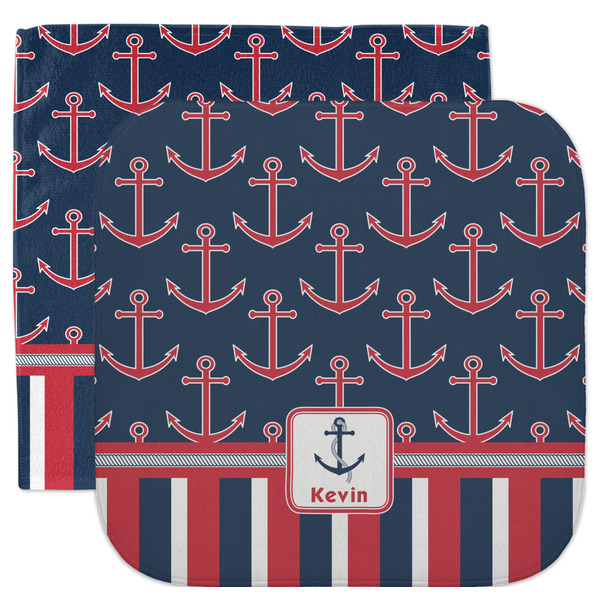 Custom Nautical Anchors & Stripes Facecloth / Wash Cloth (Personalized)