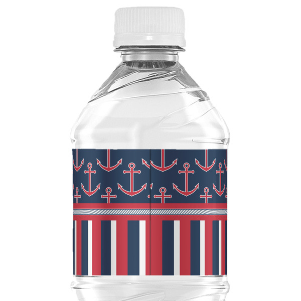 Nautical Anchors & Stripes Water Bottle Label - Back View