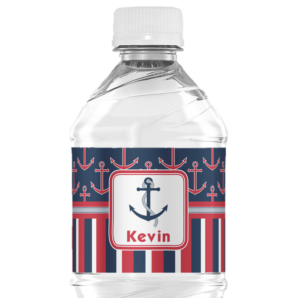 Custom Nautical Anchors & Stripes Water Bottle Labels - Custom Sized (Personalized)