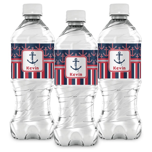 Nautical Anchors & Stripes Water Bottle Labels - Front View