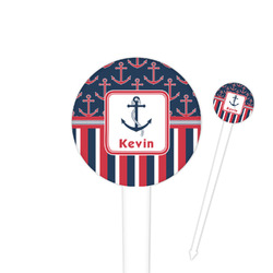 Nautical Anchors & Stripes 4" Round Plastic Food Picks - White - Single Sided (Personalized)