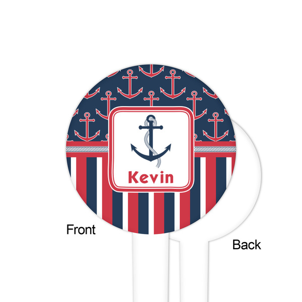 Nautical Anchors & Stripes White Plastic 4" Food Pick - Round - Single Sided - Front & Back