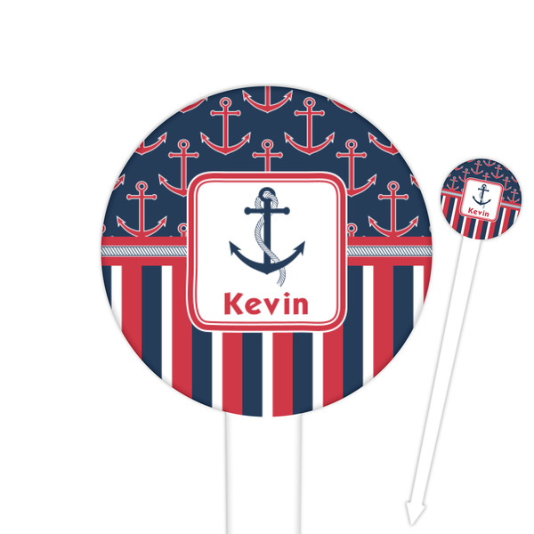 Custom Nautical Anchors & Stripes Round Plastic Food Picks (Personalized)