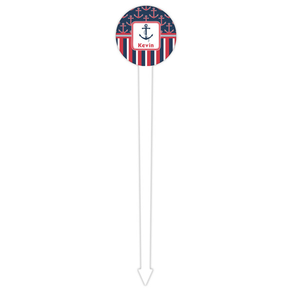 Nautical Anchors & Stripes White Plastic 6" Food Pick - Round - Single Pick