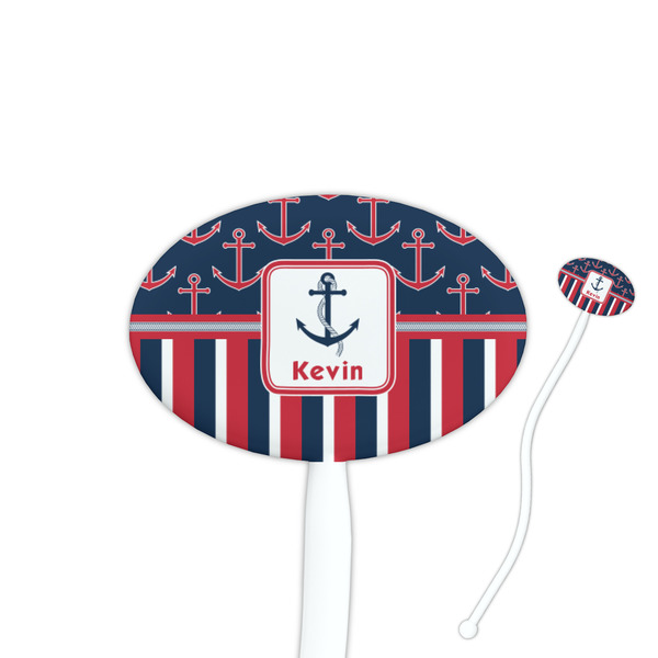 Custom Nautical Anchors & Stripes Oval Stir Sticks (Personalized)