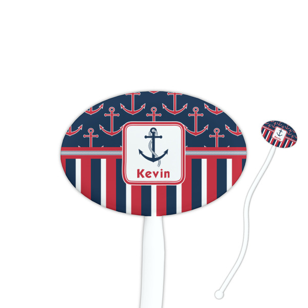 Custom Nautical Anchors & Stripes Oval Plastic Stir Sticks (Personalized)