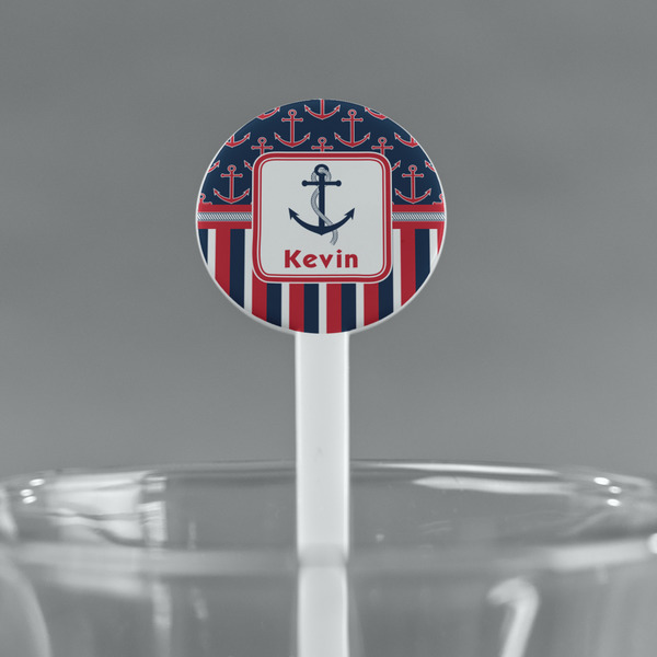 Nautical Anchors & Stripes White Plastic 7" Stir Stick - Round - Main