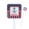Nautical Anchors & Stripes White Plastic Stir Stick - Square - Closeup