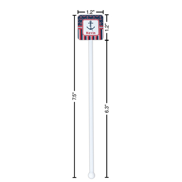 Nautical Anchors & Stripes White Plastic Stir Stick - Square - Dimensions
