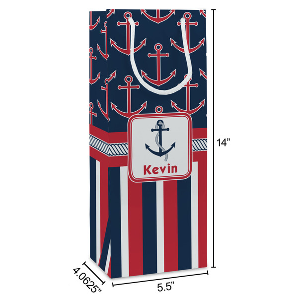 Nautical Anchors & Stripes Wine Gift Bag - Dimensions