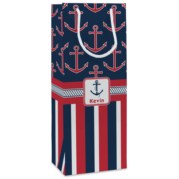 Custom Nautical Anchors & Stripes Wine Gift Bags - Gloss (Personalized)