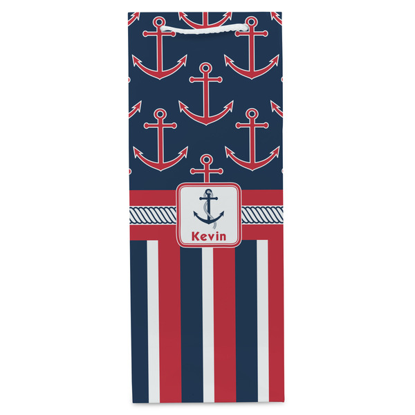 Nautical Anchors & Stripes Wine Gift Bag - Matte - Front
