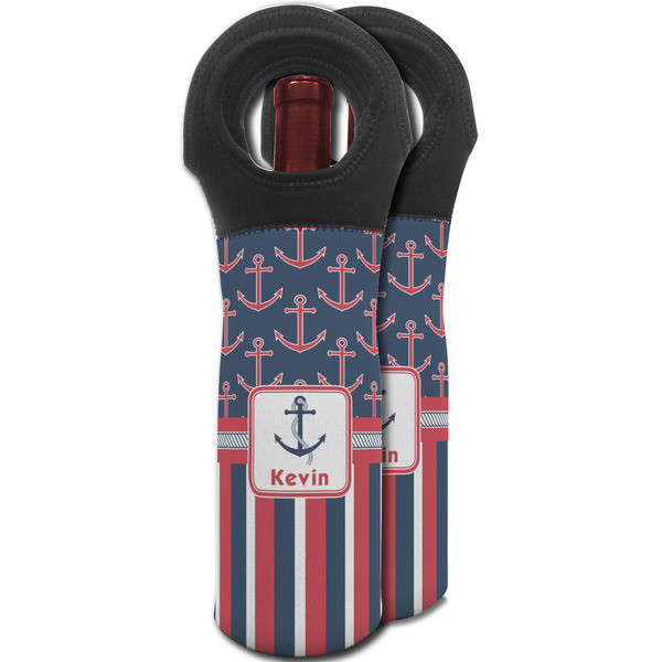 Nautical Anchors & Stripes Wine Tote Bag - MAIN