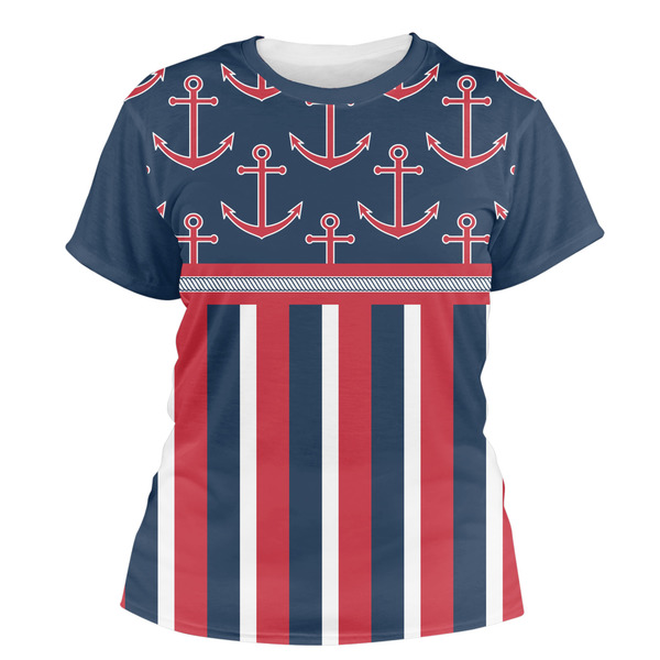 Custom Nautical Anchors & Stripes Women's Crew T-Shirt