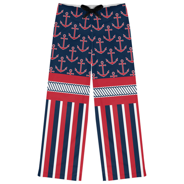 Custom Nautical Anchors & Stripes Womens Pajama Pants - XL