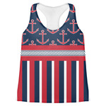 Nautical Anchors & Stripes Womens Racerback Tank Top - 2X Large