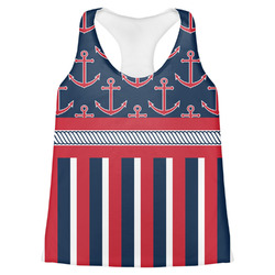 Nautical Anchors & Stripes Womens Racerback Tank Top - X Large (Personalized)