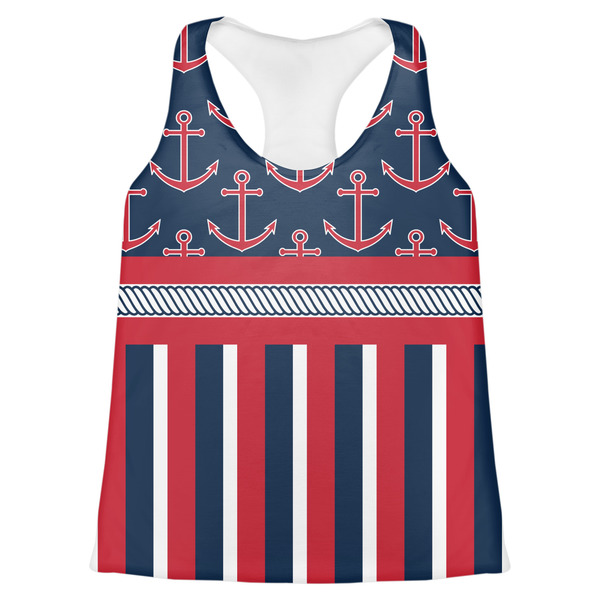 Custom Nautical Anchors & Stripes Womens Racerback Tank Top - Medium