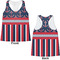 Nautical Anchors & Stripes Womens Racerback Tank Tops - Medium - Front and Back