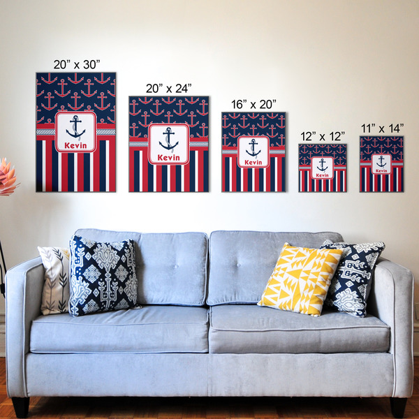 Nautical Anchors & Stripes Wood Prints - Size Comparison