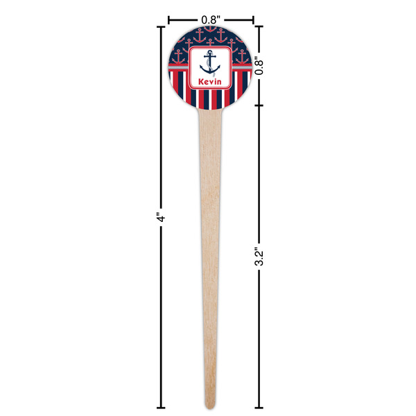 Nautical Anchors & Stripes Wooden 4" Food Pick - Round - Dimensions