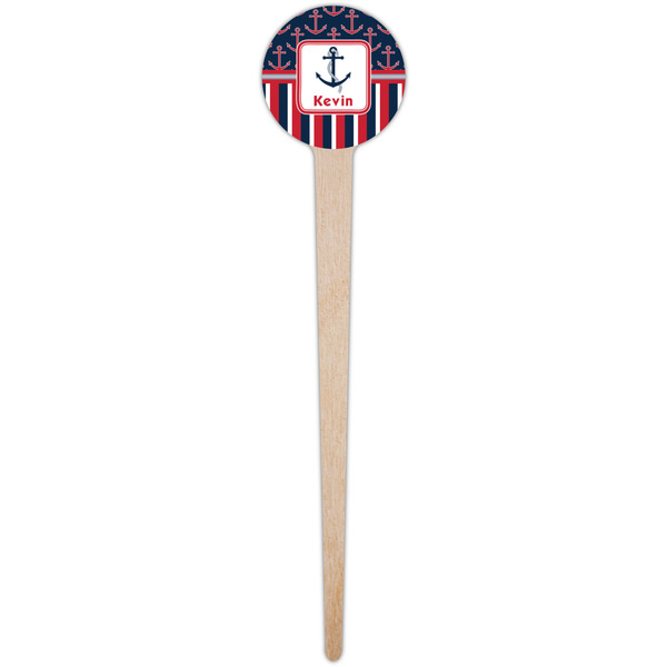 Nautical Anchors & Stripes Wooden 4" Food Pick - Round - Single Pick