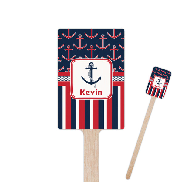 Custom Nautical Anchors & Stripes 6.25" Rectangle Wooden Stir Sticks - Single Sided (Personalized)