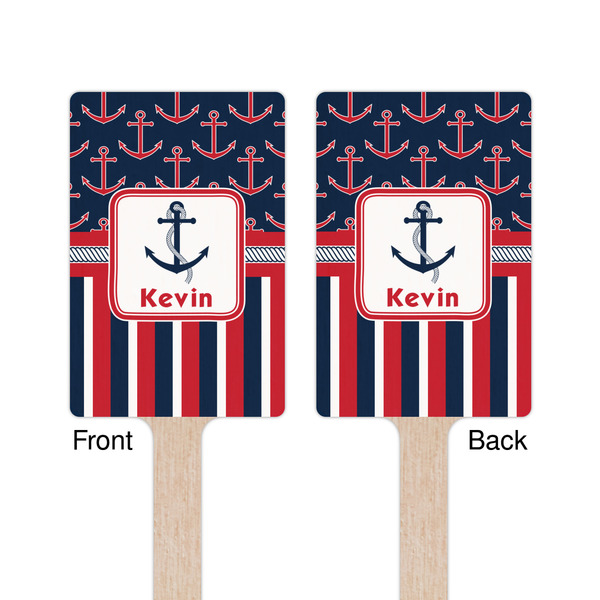 Nautical Anchors & Stripes Wooden 6.25" Stir Stick - Rectangular - Double Sided - Front & Back