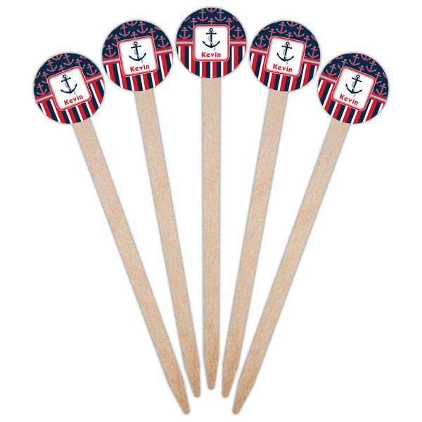 Nautical Anchors & Stripes Wooden 6" Food Pick - Round - Fan View