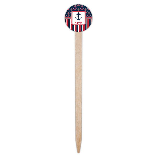 Nautical Anchors & Stripes Wooden 6" Food Pick - Round - Single Pick