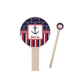 Nautical Anchors & Stripes 6" Round Wooden Stir Sticks - Double Sided (Personalized)