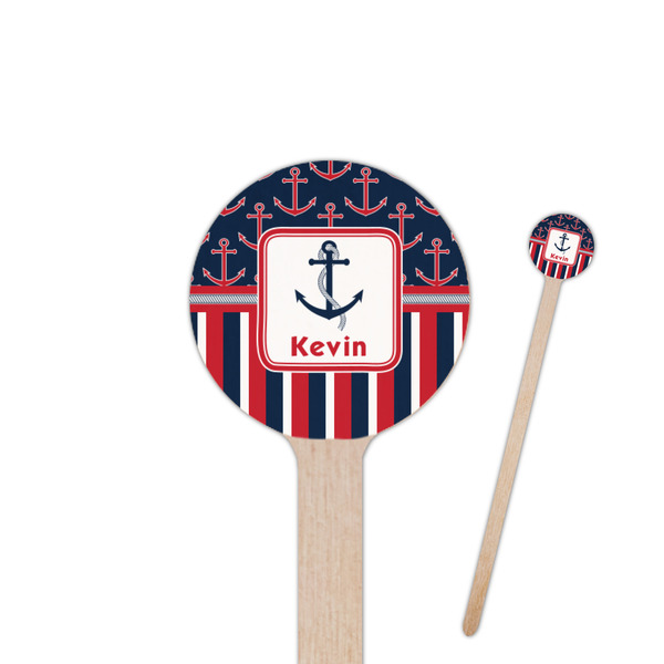 Custom Nautical Anchors & Stripes Round Wooden Stir Sticks (Personalized)