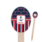 Nautical Anchors & Stripes Oval Wooden Food Picks - Double Sided (Personalized)