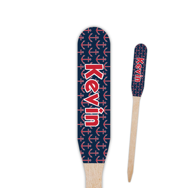 Custom Nautical Anchors & Stripes Paddle Wooden Food Picks - Double Sided (Personalized)