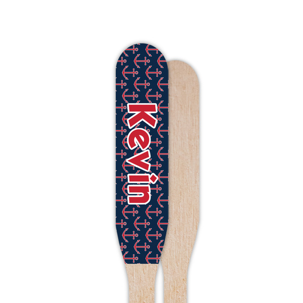 Nautical Anchors & Stripes Wooden Food Pick - Paddle - Single Sided - Front & Back